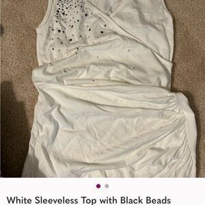 White Sleeveless Top with Black Beads